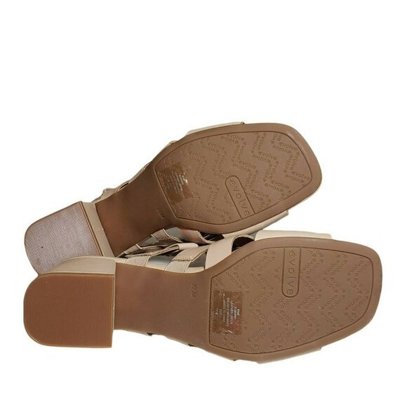 Evolve Women Light Natural Leather Open Toe Slingback Block Heels Sandals Sz 8.5 - Picture 8 of 11